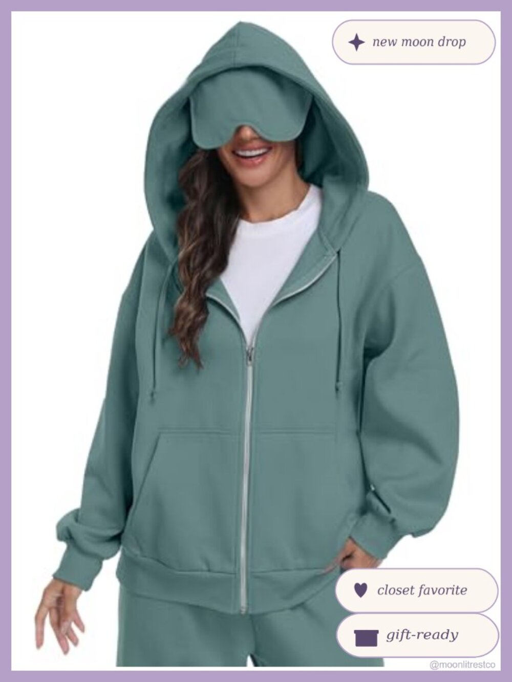 Unisex Zip Up Hoodie with Built-In Eye Mask Travel Fleece Hoodie